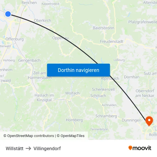Willstätt to Villingendorf map