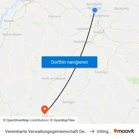 Vereinbarte Verwaltungsgemeinschaft Der Stadt Bietigheim-Bissingen to Villingendorf map