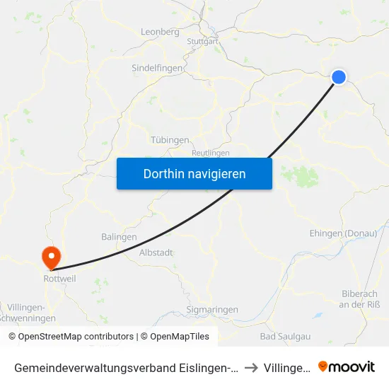 Gemeindeverwaltungsverband Eislingen-Ottenbach-Salach to Villingendorf map