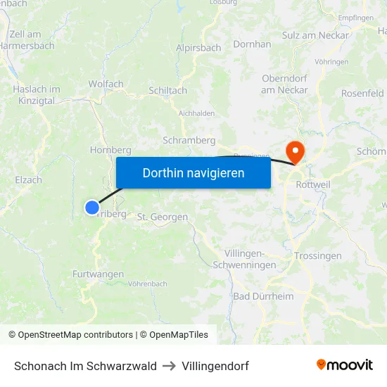 Schonach Im Schwarzwald to Villingendorf map