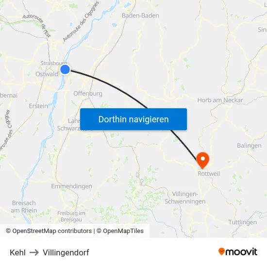 Kehl to Villingendorf map