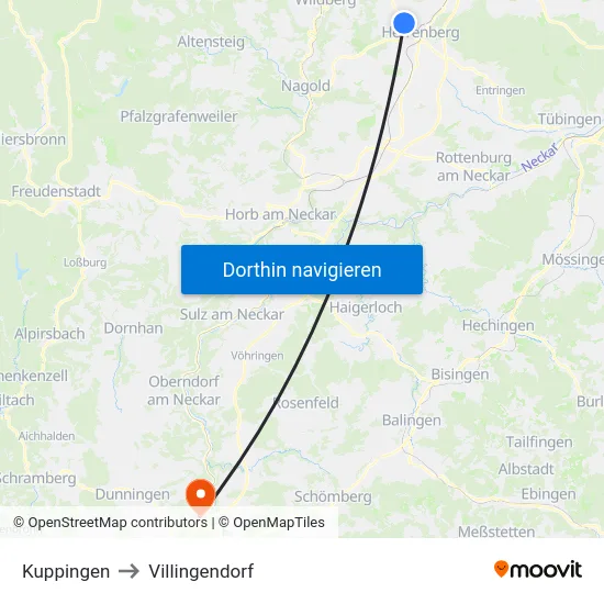 Kuppingen to Villingendorf map