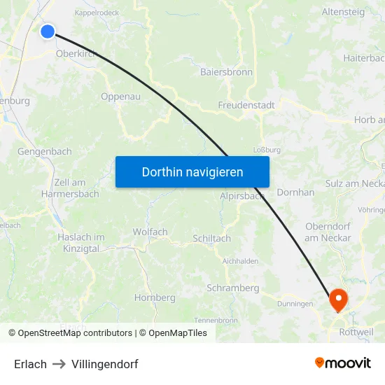 Erlach to Villingendorf map