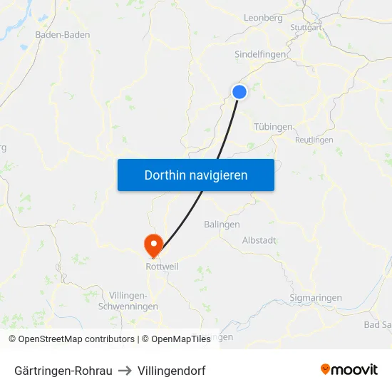 Gärtringen-Rohrau to Villingendorf map