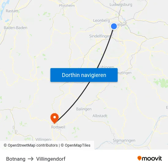 Botnang to Villingendorf map