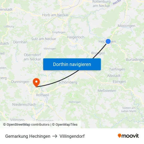 Gemarkung Hechingen to Villingendorf map