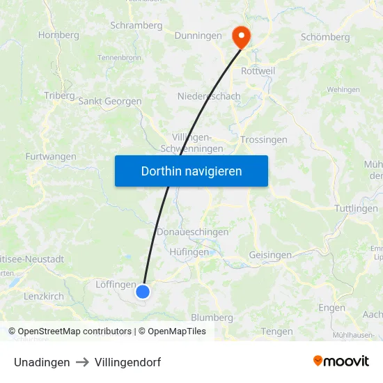Unadingen to Villingendorf map