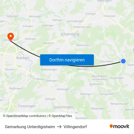 Gemarkung Unterdigisheim to Villingendorf map