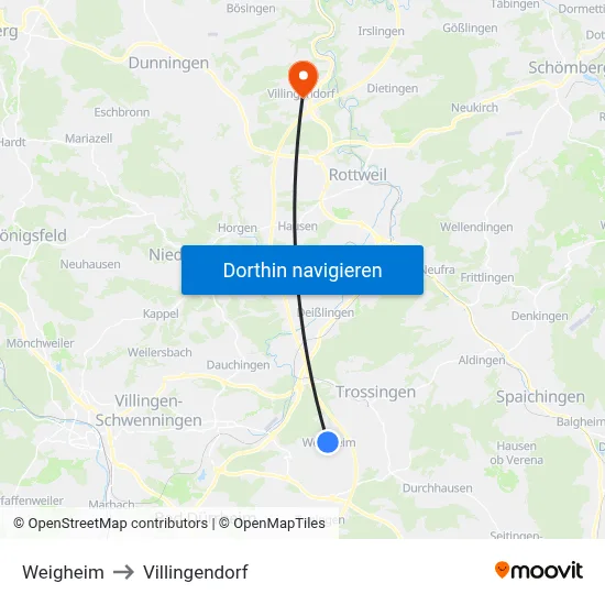 Weigheim to Villingendorf map