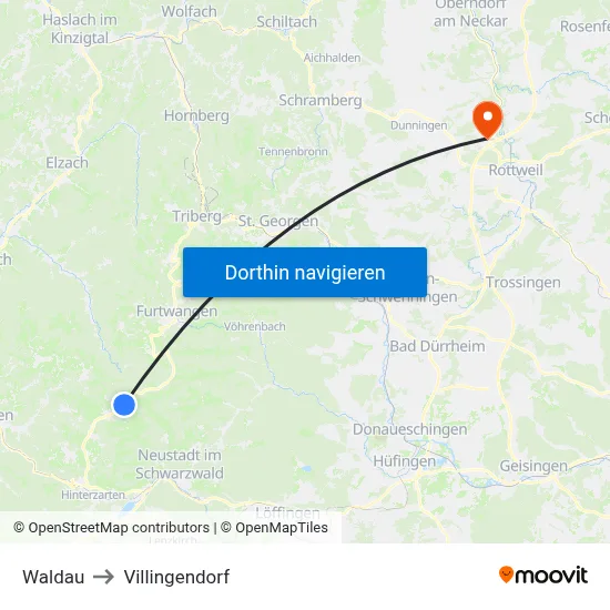 Waldau to Villingendorf map