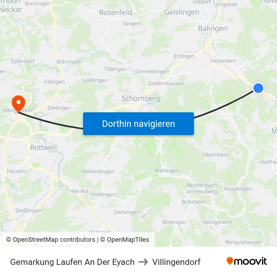 Gemarkung Laufen An Der Eyach to Villingendorf map