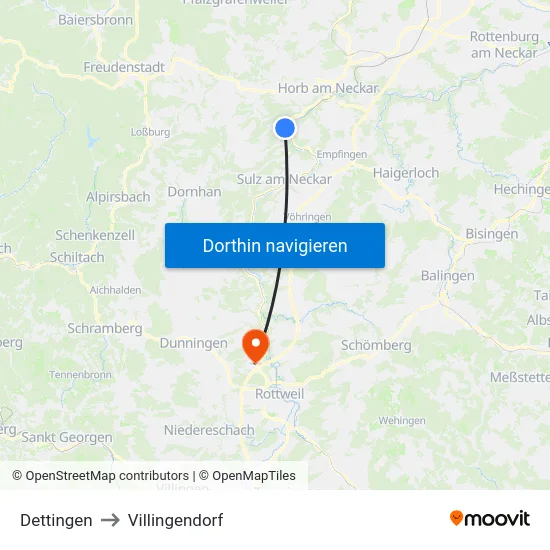 Dettingen to Villingendorf map