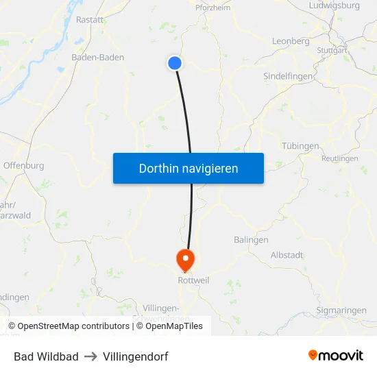 Bad Wildbad to Villingendorf map