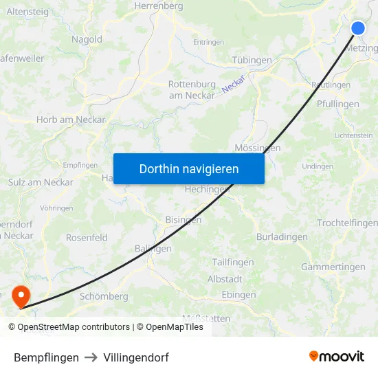 Bempflingen to Villingendorf map