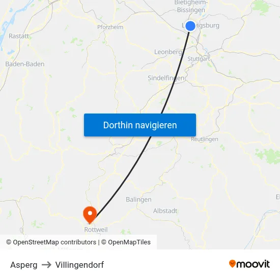Asperg to Villingendorf map