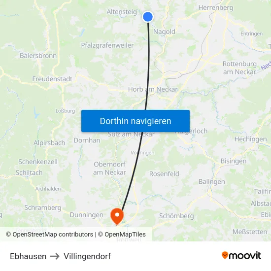 Ebhausen to Villingendorf map