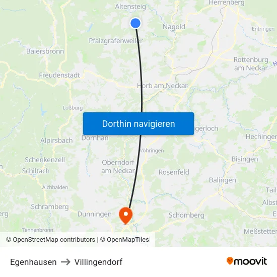 Egenhausen to Villingendorf map