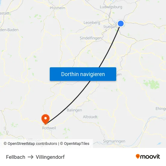 Fellbach to Villingendorf map