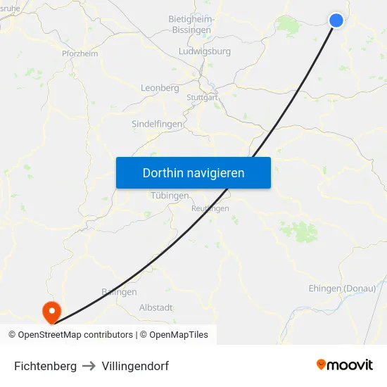 Fichtenberg to Villingendorf map