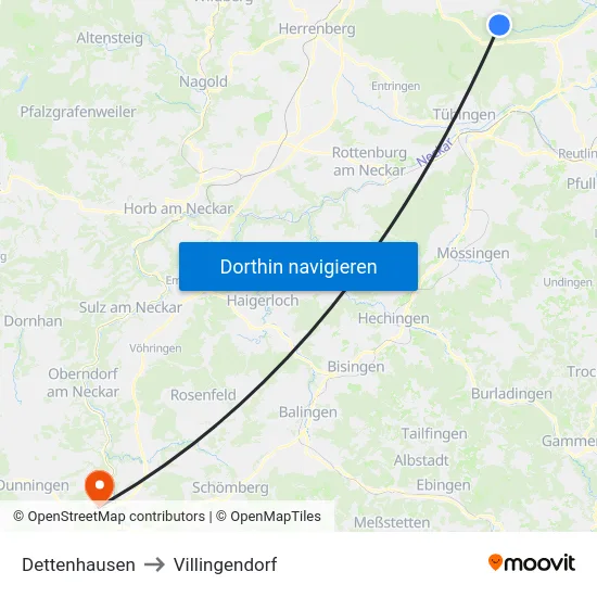 Dettenhausen to Villingendorf map