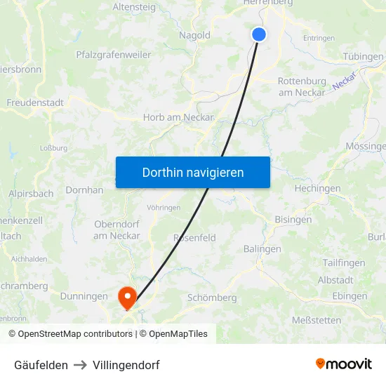 Gäufelden to Villingendorf map