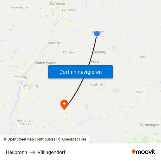 Heilbronn to Villingendorf map