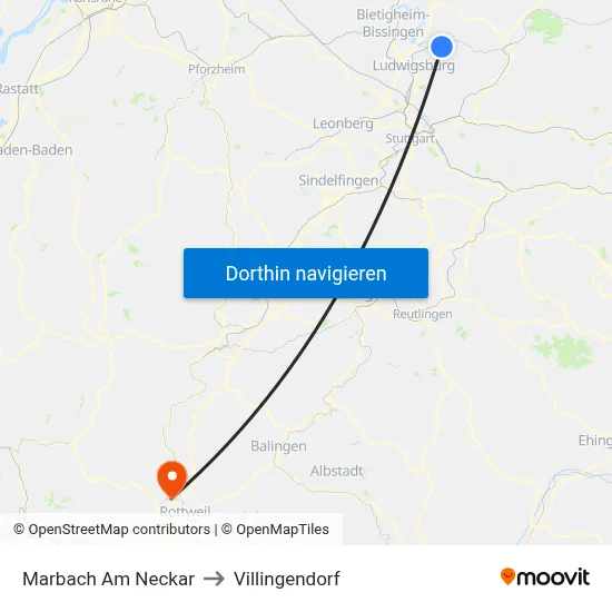 Marbach Am Neckar to Villingendorf map
