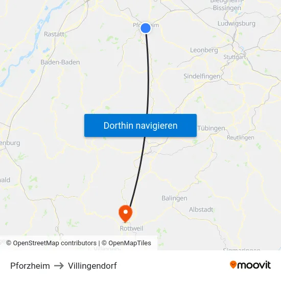 Pforzheim to Villingendorf map