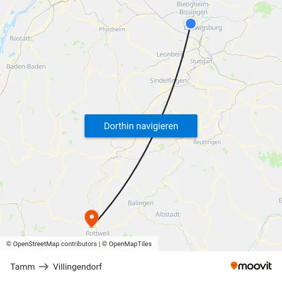 Tamm to Villingendorf map