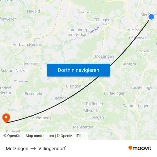 Metzingen to Villingendorf map