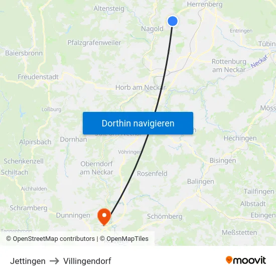 Jettingen to Villingendorf map