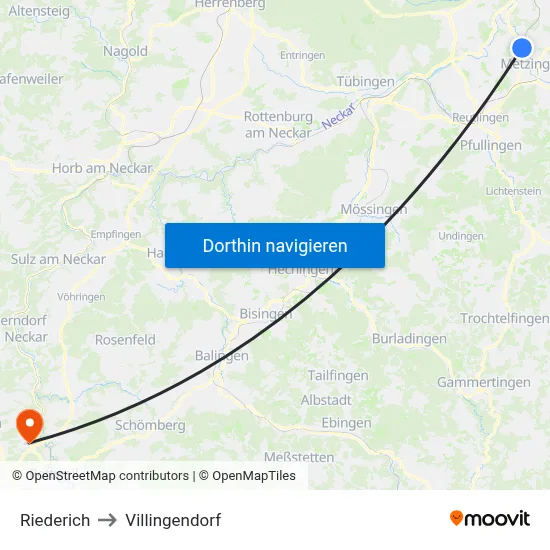 Riederich to Villingendorf map