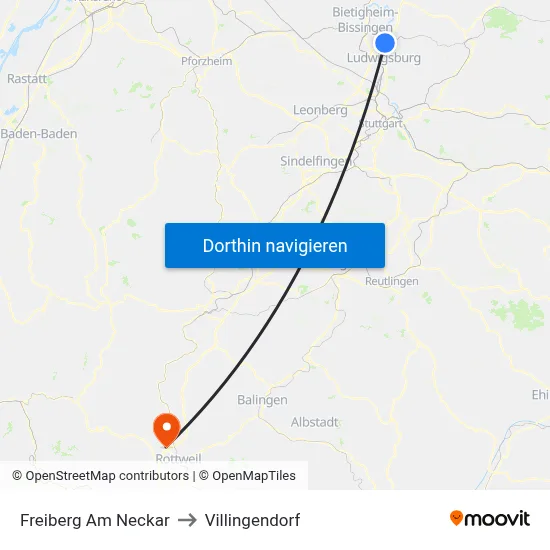 Freiberg Am Neckar to Villingendorf map