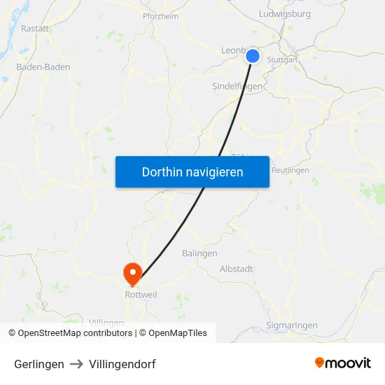Gerlingen to Villingendorf map