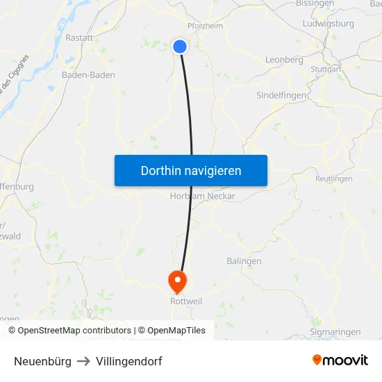 Neuenbürg to Villingendorf map