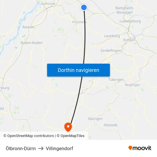 Ölbronn-Dürrn to Villingendorf map