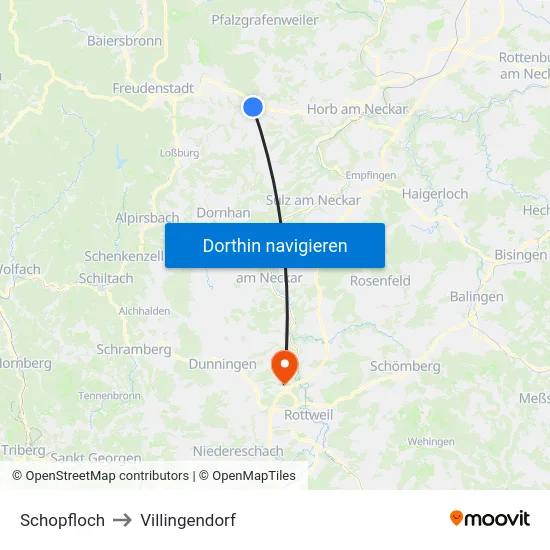 Schopfloch to Villingendorf map