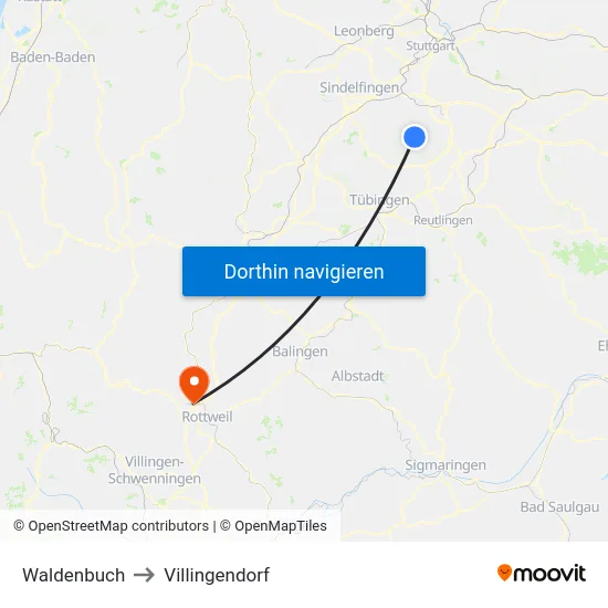 Waldenbuch to Villingendorf map