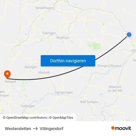 Westerstetten to Villingendorf map