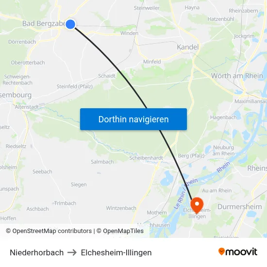 Niederhorbach to Elchesheim-Illingen map