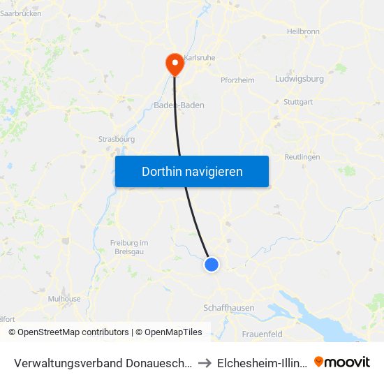 Verwaltungsverband Donaueschingen to Elchesheim-Illingen map