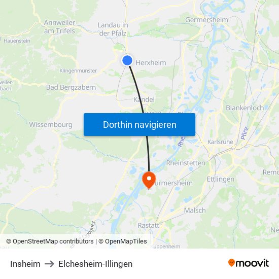 Insheim to Elchesheim-Illingen map