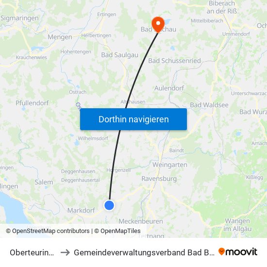 Oberteuringen to Gemeindeverwaltungsverband Bad Buchau map
