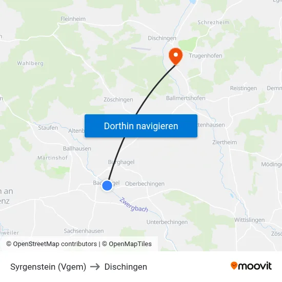 Syrgenstein (Vgem) to Dischingen map