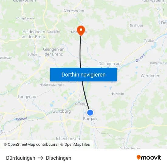 Dürrlauingen to Dischingen map