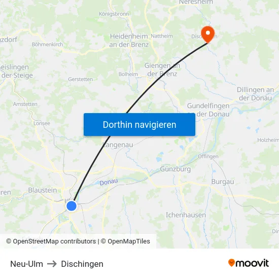 Neu-Ulm to Dischingen map