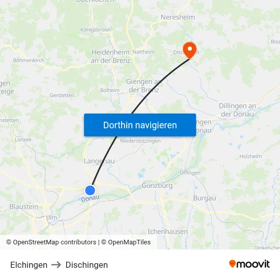 Elchingen to Dischingen map