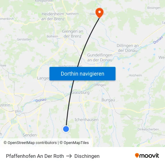 Pfaffenhofen An Der Roth to Dischingen map