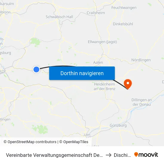 Vereinbarte Verwaltungsgemeinschaft Der Stadt Schorndorf to Dischingen map