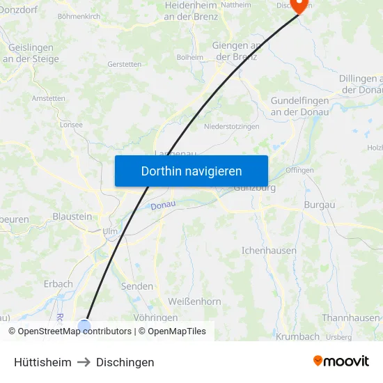Hüttisheim to Dischingen map